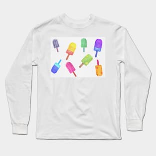 Fun Colorful Popsicle Watercolor Print Long Sleeve T-Shirt